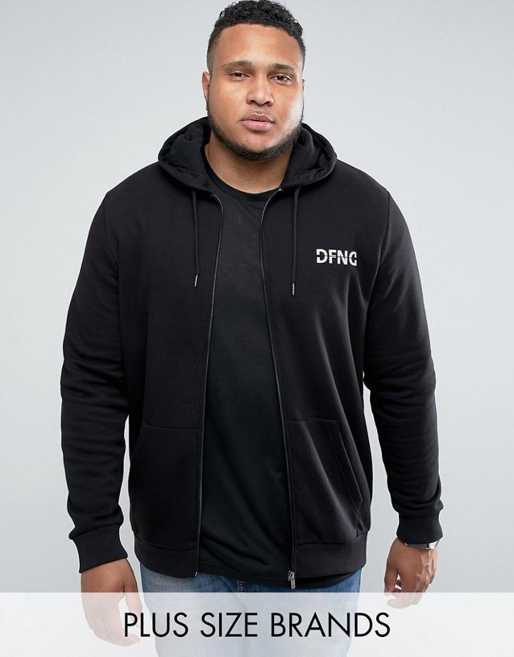 Defend London Plus Zip Up Hoodie In Black With Logo - Black