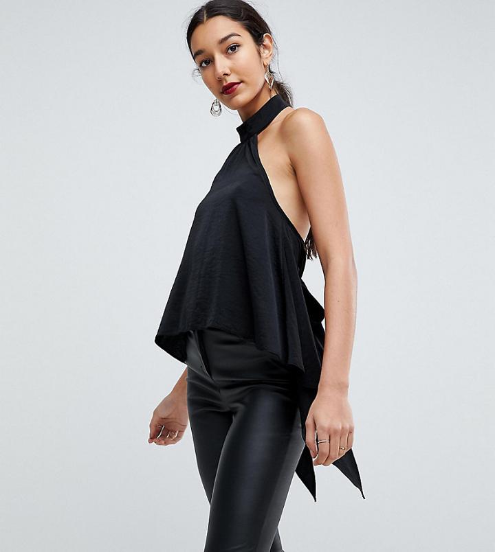 Asos Tall Hilo Halter Neck Drape Top - Black
