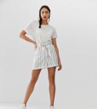 Asos Design Tall Linen Tie Waist Shorts In Stripe-multi