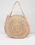 Mango Circular Straw Shoulder Bag In Natural - Beige