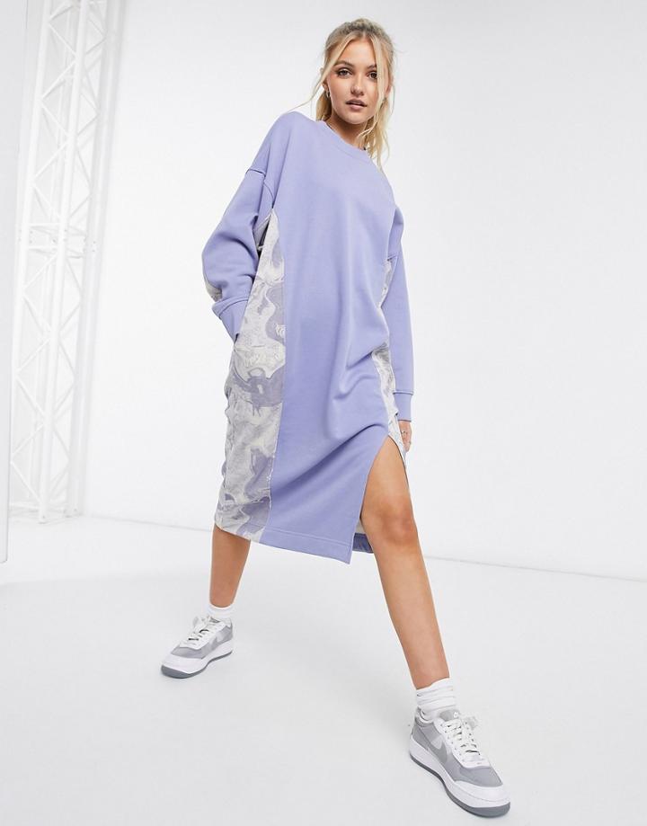 Monki Coba Organic Blend Cotton Knitted Side Print Midi Dress In Light Blue-blues