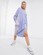 Monki Coba Organic Blend Cotton Knitted Side Print Midi Dress In Light Blue-blues