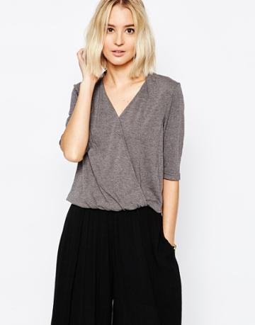 Paisie Wrap Top With Half Sleeve - Gray