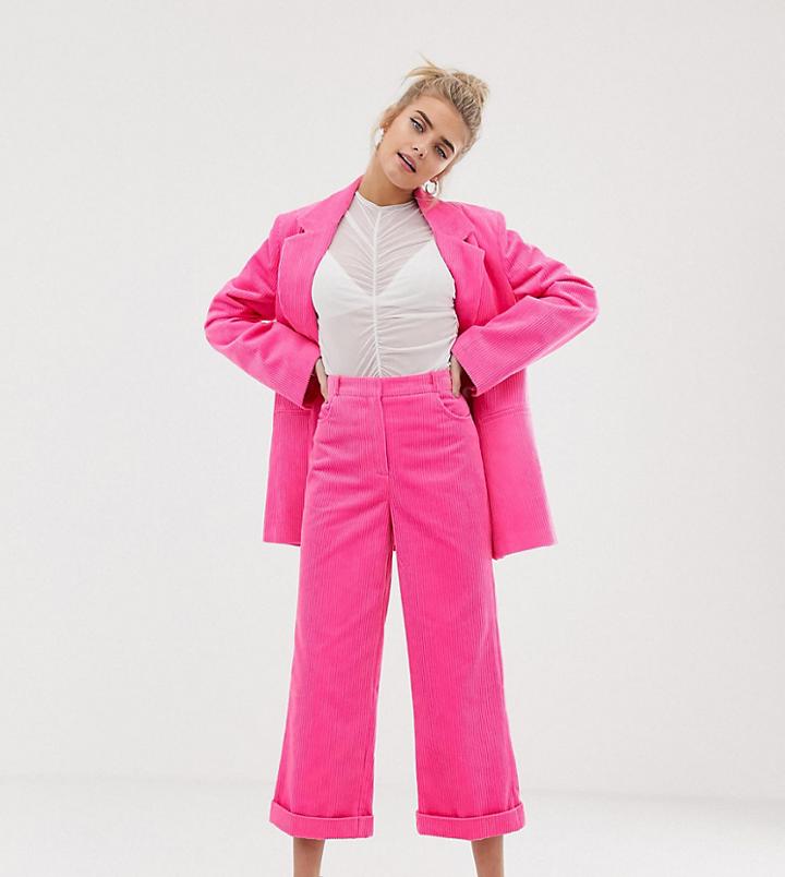 Collusion Jumbo Cord Wide Leg Tailored Pants-pink