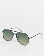 Asos Design Metal Angled Aviator In Black With Smoke Grad Lens And Neon Detail - Black