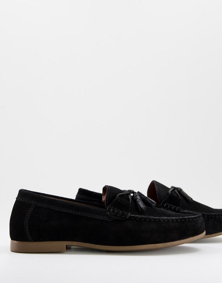 Topman Malik Black Real Suede Tassel Loafers