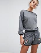 Hunkemoller Knits And Pleats Embroidered Shorts - Gray