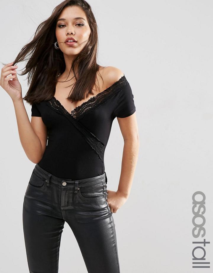 Asos Tall Lace Off Shoulder Top - Black