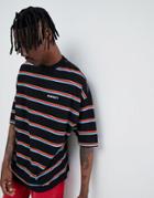 Asos Design Oversized Stripe T-shirt With Suspect Print - Black
