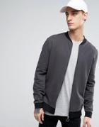 Asos Jersey Bomber Jacket With Contrast Rib In Black - Black