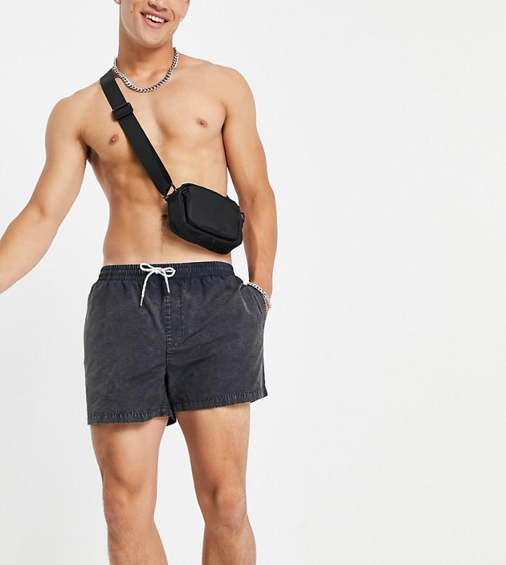 New Look Acid Wash Swim Shorts In Gray-grey