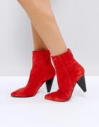 Asos Elodie Suede Cone Heel Boots - Red