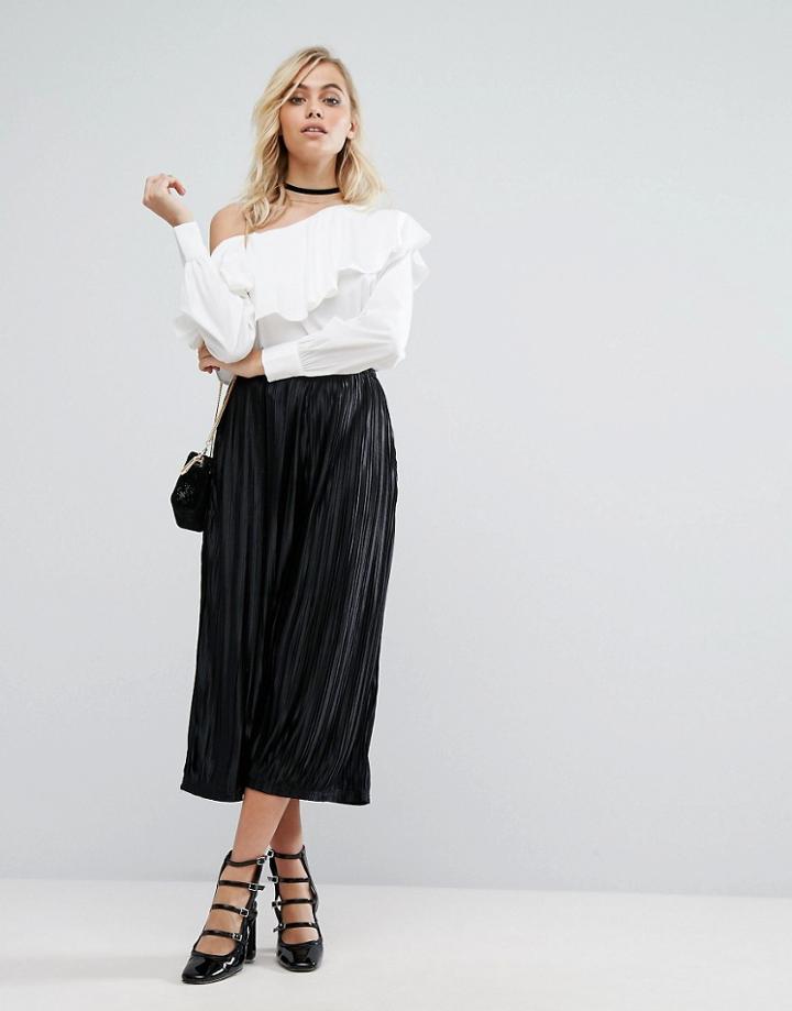 Fashion Union Pants In Plisse - Black