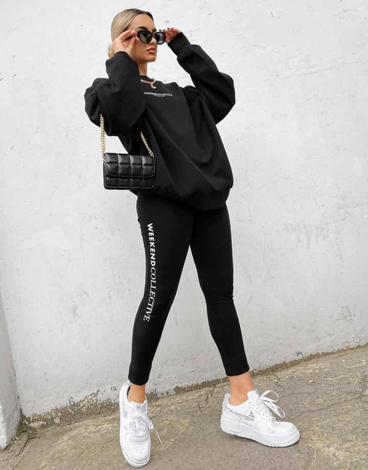 Asos Weekend Collective Legging With Logo In Black