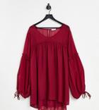 Yours Smock Blouse With Pleat Detail In Berry-red