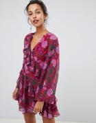 Keepsake Waves Floral Print Ruffle Mini Dress - Pink