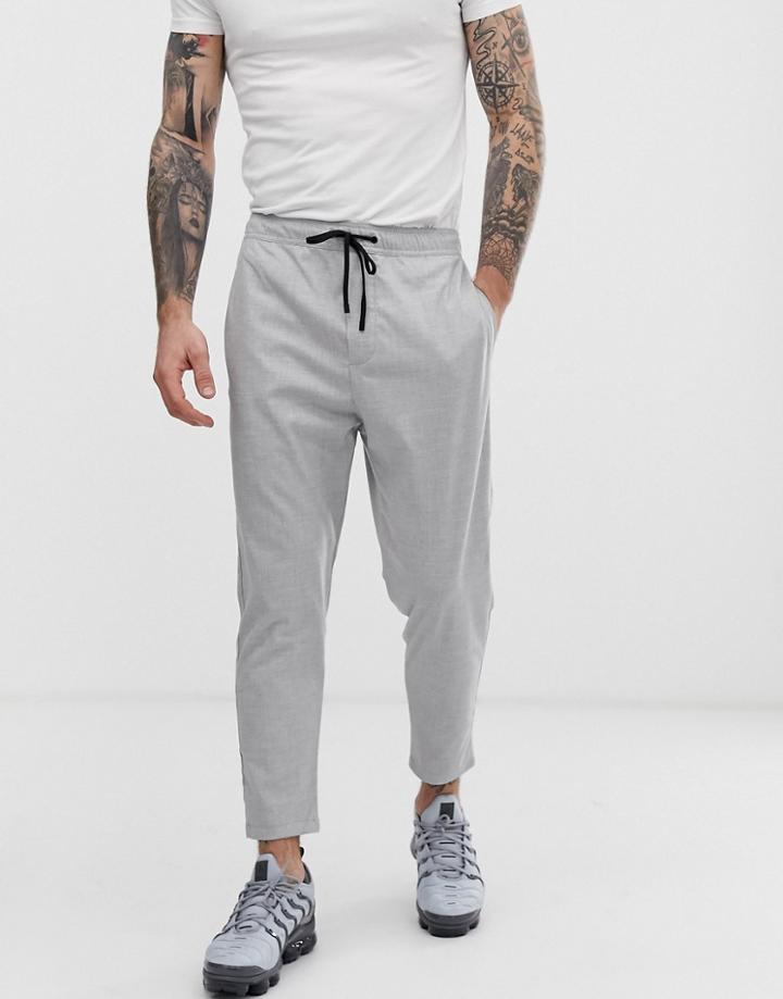 Bershka Carrot Fit Pants With Elastic Waist In Gray