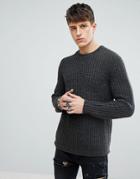 Asos Fluffy Fisherman Rib Sweater In Charcoal - Gray