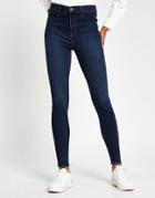 River Island Kaia High Rise Skinny Jeans In Dark Wash Blue-blues