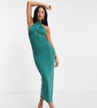 Asos Design Tall Halter Cross Front Midaxi Dress In Green-black