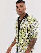 Asos Design Organic Cotton Oversized Revere Collar Button Through Polo In With All Over Zebra Print - Multi