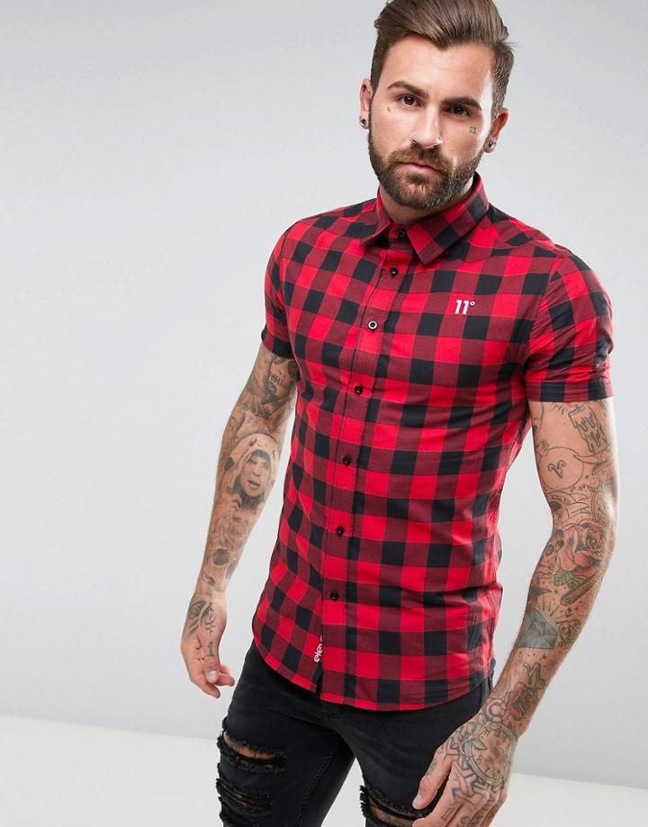 11 Degrees Muscle Shirt In Red Gingham Check - Red