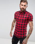 11 Degrees Muscle Shirt In Red Gingham Check - Red