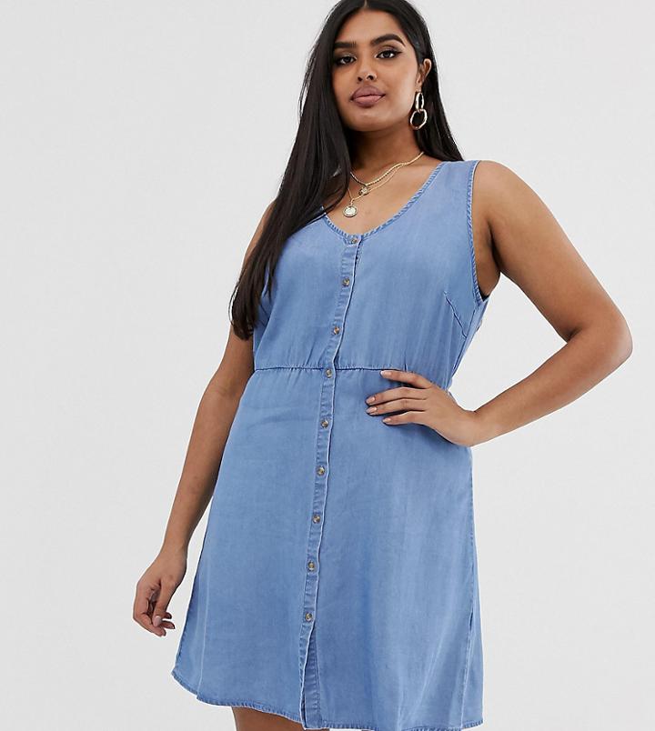 Vero Moda Curve Button Front Mini Dress - Blue