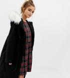 Collusion Petite Parka Jacket With Fur Lined Hood - Black