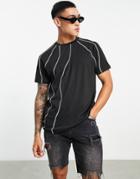 Asos Design Rib T-shirt In Black With White Contrast Stitching