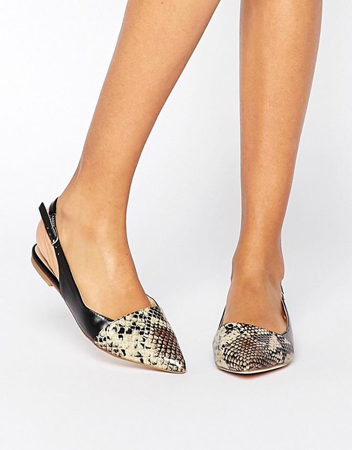 London Rebel Slingback Point Flat Shoes - Black