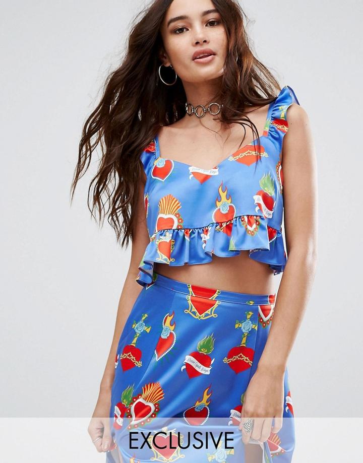 Reclaimed Vintage Inspired Cami Top In Flaming Heart Print Co-ord - Blue