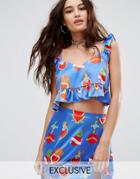 Reclaimed Vintage Inspired Cami Top In Flaming Heart Print Co-ord - Blue