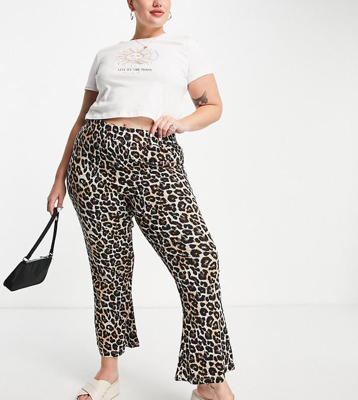 Noisy May Curve Cotton Blend Flared Pants In Leopard Print - Multi