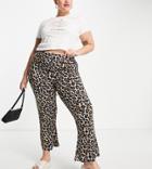 Noisy May Curve Cotton Blend Flared Pants In Leopard Print - Multi