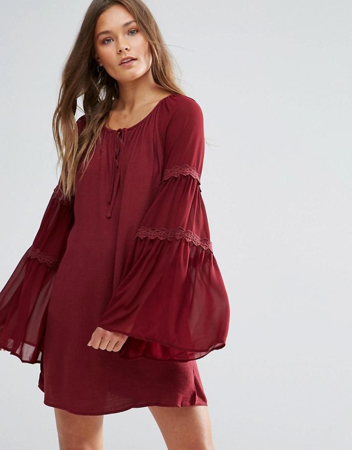 Lunik Bell Sleeve Tunic Dress - Red