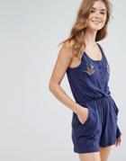 Brave Soul Birdy Romper With Swallow Badges - Navy
