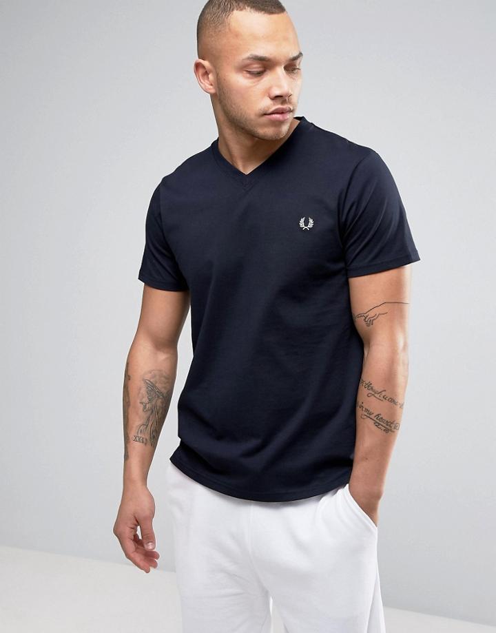 Fred Perry V-neck Small Logo T-shirt In Navy - Navy