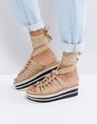 Asos Take Down Knotted Tie Leg Espadrilles - Beige