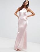 Club L Halterneck Detail Satin Fishtail Maxi Dress - Pink