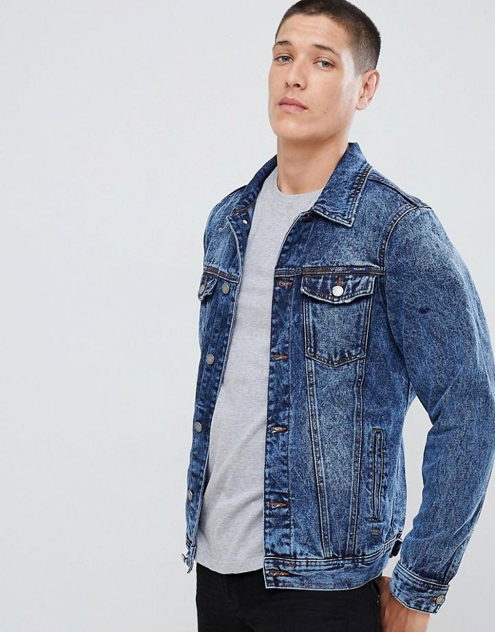Pull & Bear Denim Jacket In Black - Blue