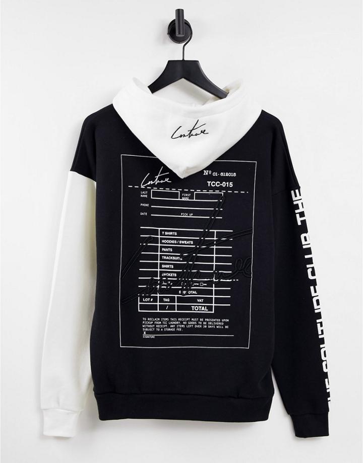 The Couture Club Hoodie In Black With Contrast Panels And Back Print