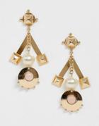 Asos Design Earrings With Stud Detail And Pastel Stones And Pearls In Gold Tone