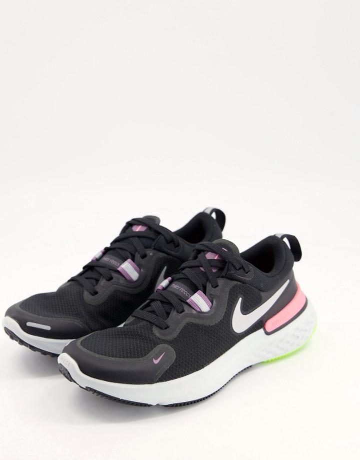 Nike Running React Miler Sneakers In Black And Pink