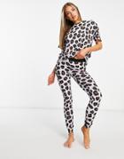 Lindex Exclusive Cotton T-shirt And Legging Set In Leopard Print - Purple