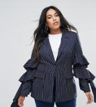 Unique 21 Hero Blazer With Elongated Ruffle Sleeves - Navy