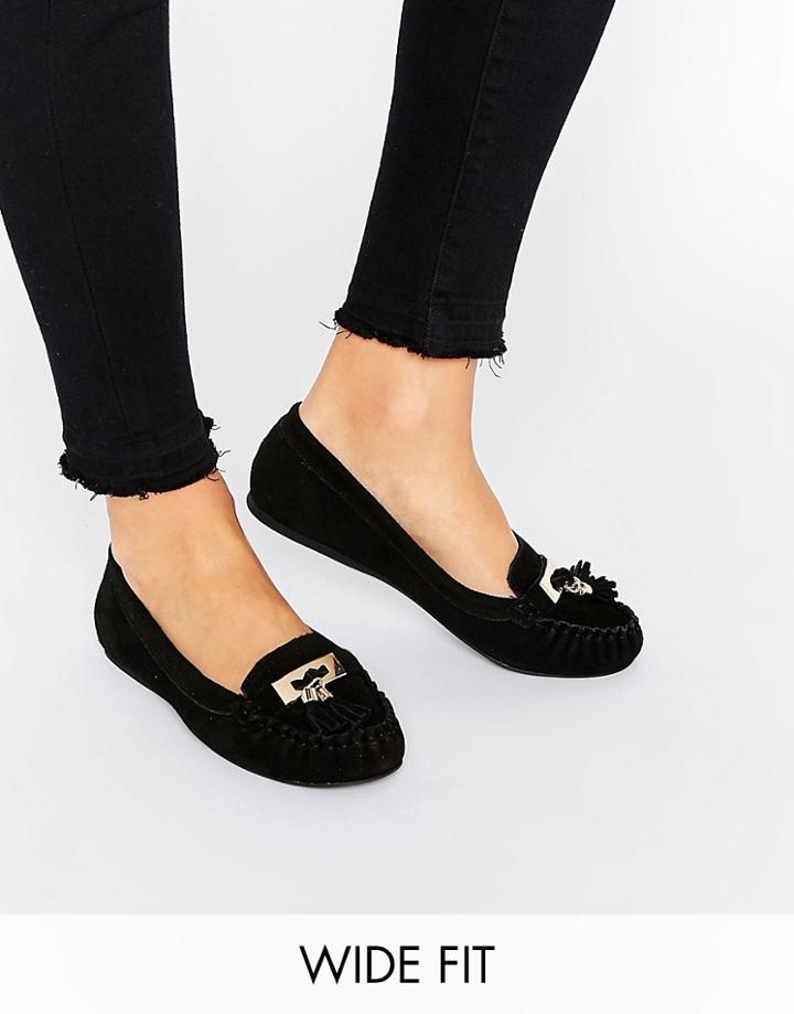 New Look Wide Fit Real Leather Tassel Moccasin - Black