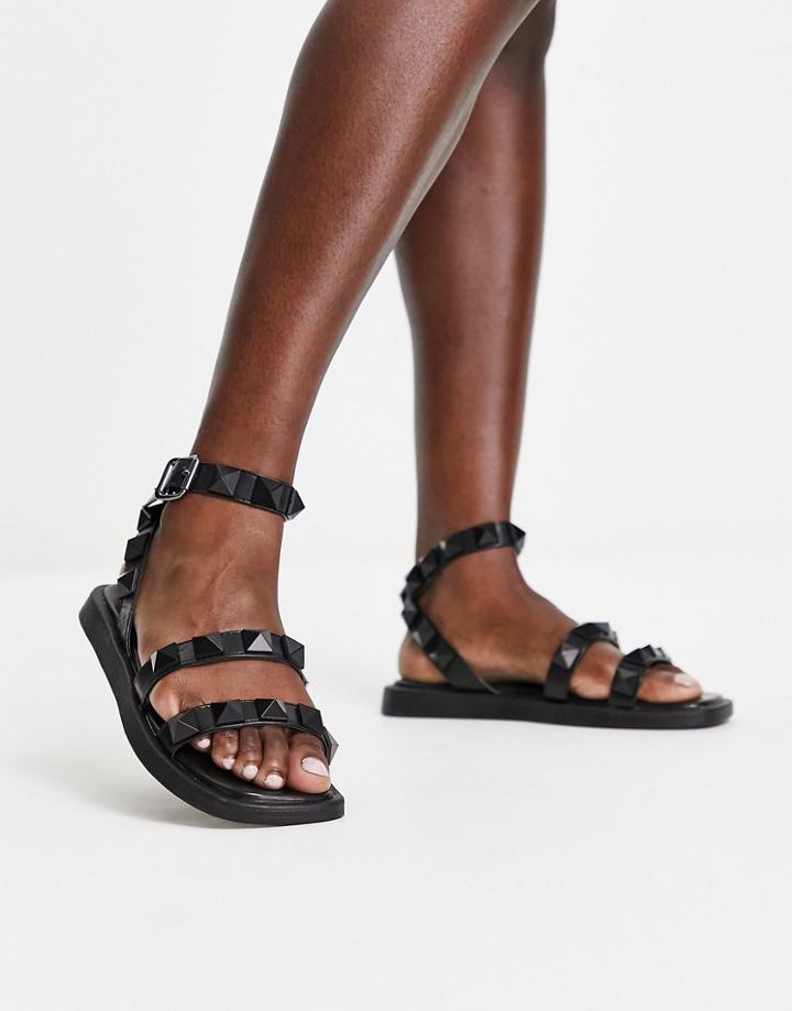 Glamorous Self Stud Flat Sandals In Black