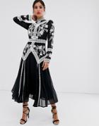 Asos Design Midi Dress With Cut Outs And Lace In Mono Embroidery-multi