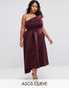 Asos Curve One Shoulder Foam Scuba Dip Back Midi Skater Dress - Purple